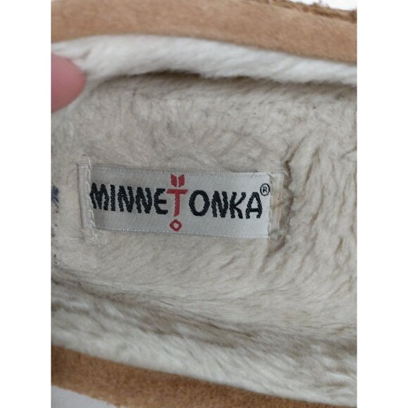 Minnetonka Moccasin Cally Slippers Women's Sz 9 Brown Suede Pile Lined Cozy Warm - Picture 7 of 9